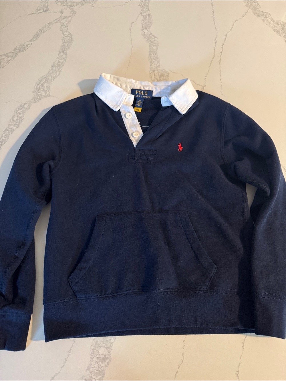 Polo by Ralph Lauren Navy Crewneck Rugby with White Collar and Red Logo